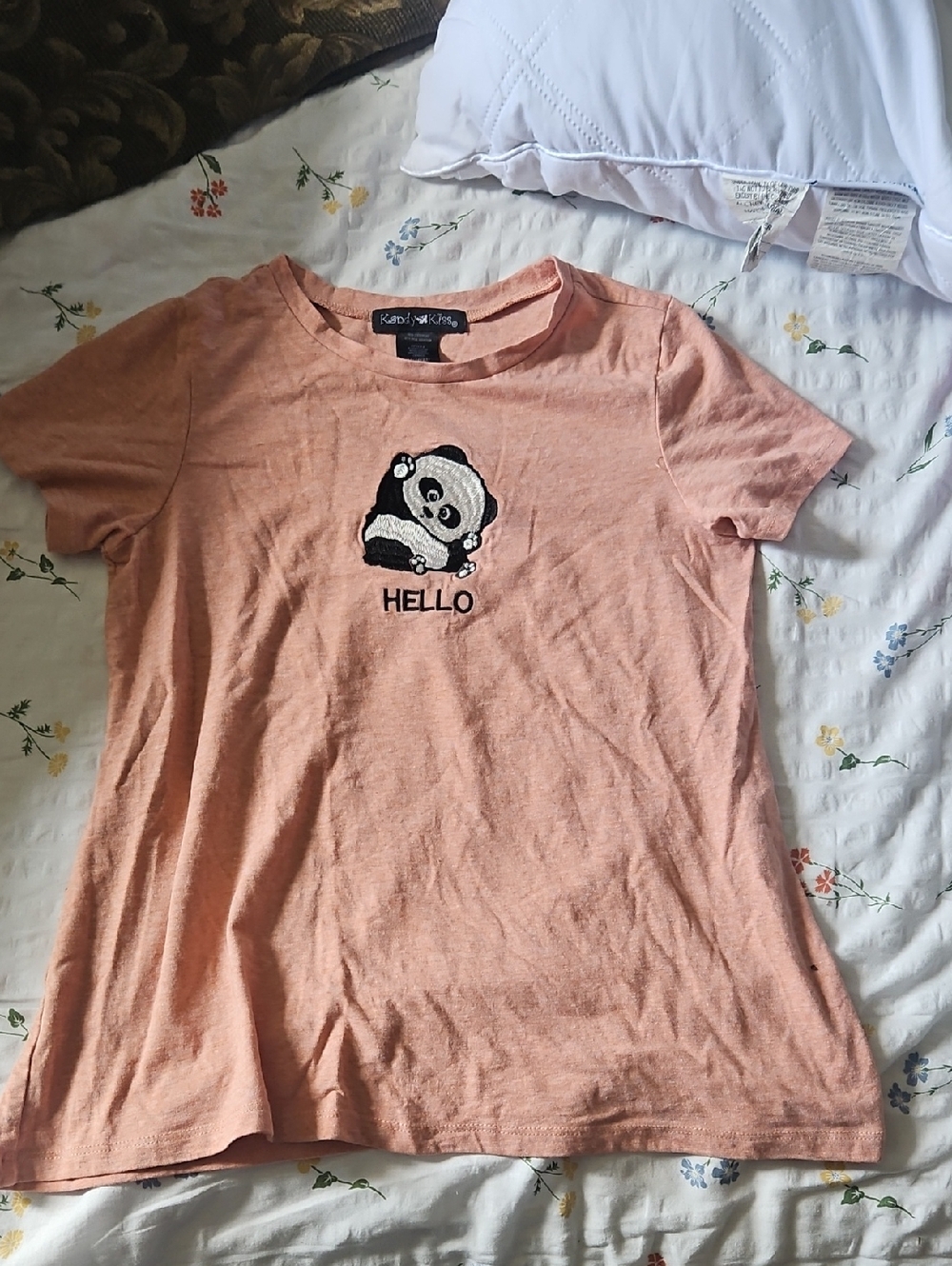 Hello and Goodbye Panda Graphic Tee - Peach
